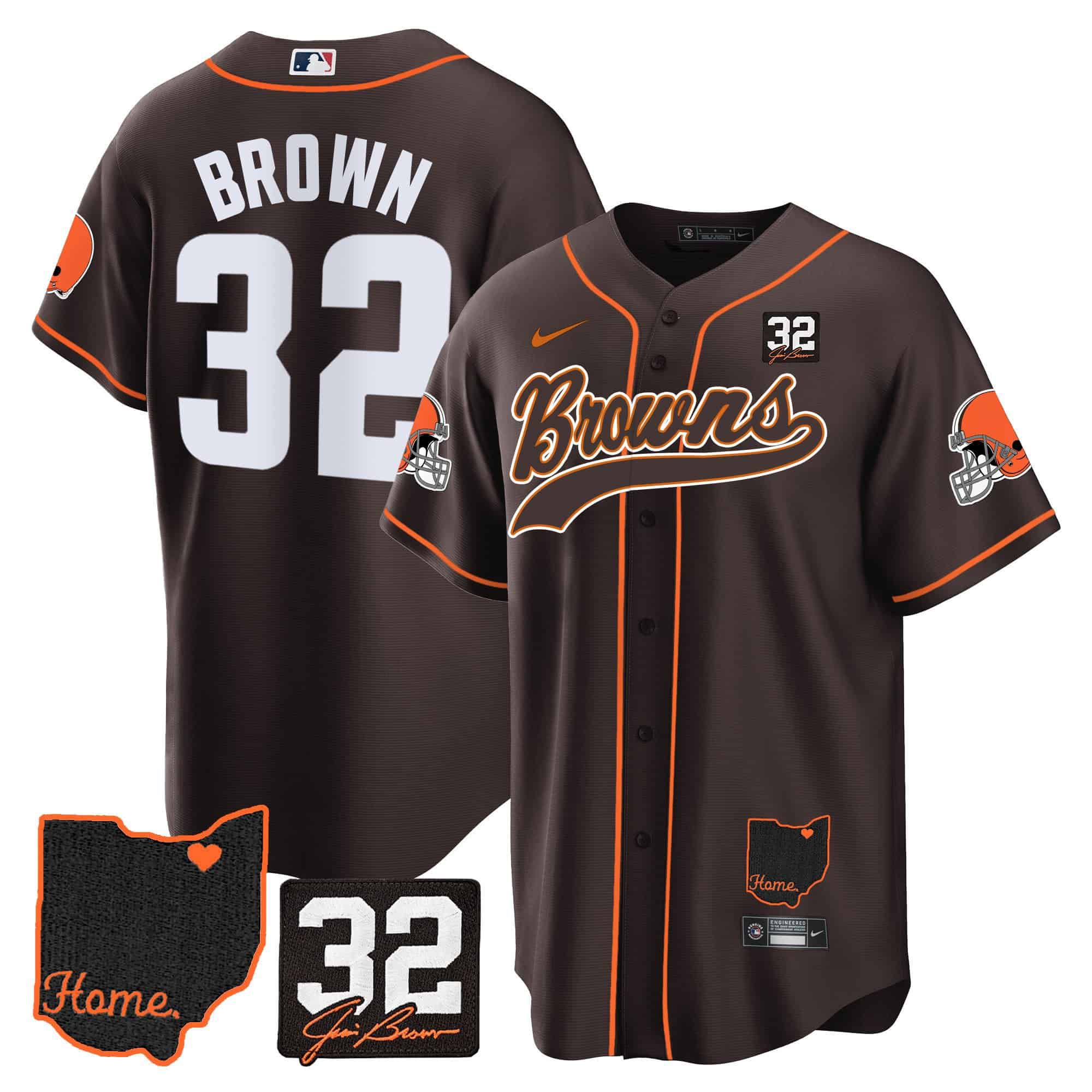Men Cleveland Browns 32 Brown Brown Memorial Home Patch Baseball 2024 Nike NFL Jersey style 1
